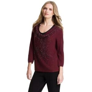 Eileen Fisher‎ Burgundy Wine Merino Wool Beaded Cowl Neck Sweater